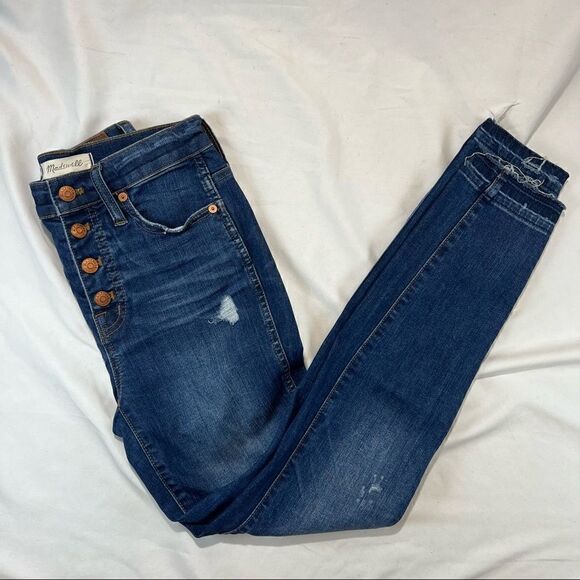 Madewell 10" High-Rise Skinny Jeans: Drop-Hem Edition Button Fly Blue Washed 25 - Picture 1 of 10